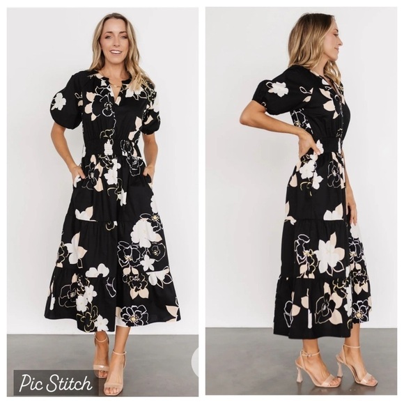 Baltic Born Dresses & Skirts - Baltic Born Hacienda Tiered Floral Black and White Women's Dress